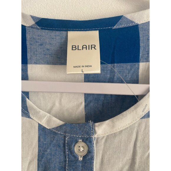 Blair Women's Blue & White Plaid Button-Front Rayon Long-Sleeve Top Size L - Picture 3 of 6